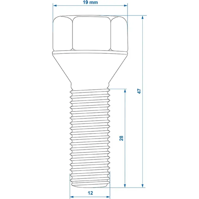 ProPlus wielbout M12 x 1,5 met 28 mm draadlengte en conische kegelzitting voor ongeremde aanhangers set van 4