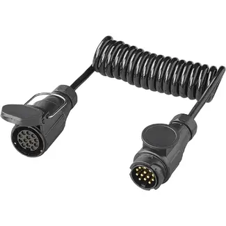 ProPlus Spiraalkabel 1,5 m 13-polig 8-aderig met PVC stekker en stekkerdoos voor aanhanger