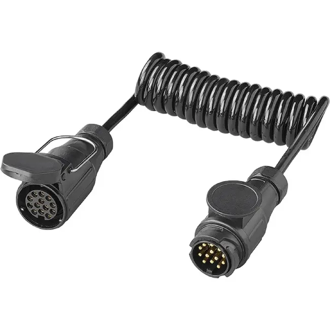 ProPlus Spiraalkabel 1,5 m 13-polig 8-aderig met PVC stekker en stekkerdoos voor aanhanger
