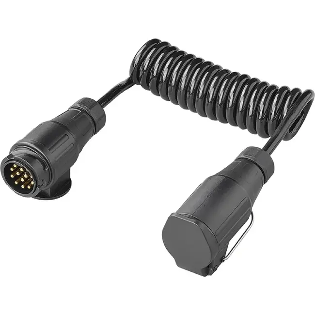 ProPlus Spiraalkabel 1,5 m 13-polig 8-aderig met PVC stekker en stekkerdoos voor aanhanger