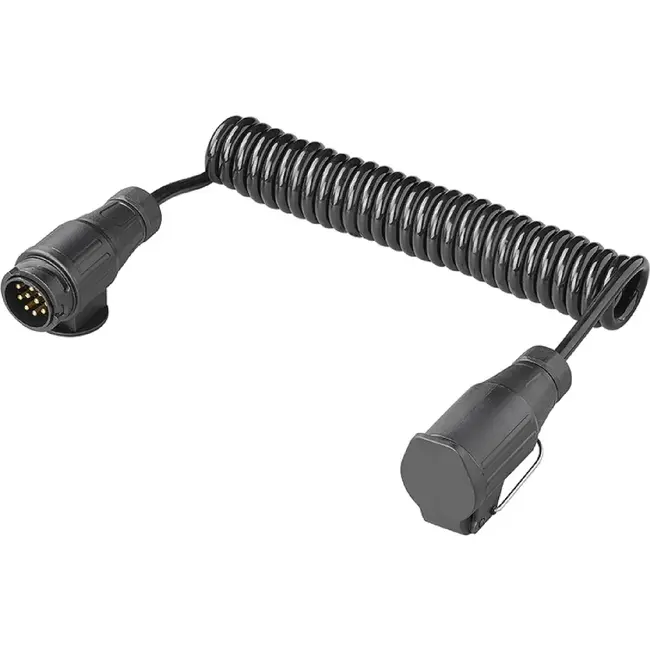 ProPlus Spiraalkabel 3 m 13-polig 8-aderig met PVC stekker en stekkerdoos voor aanhanger