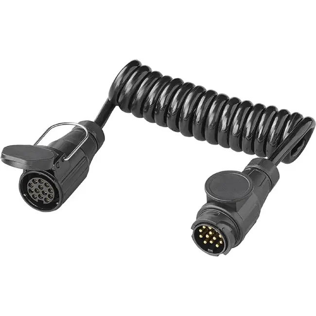 ProPlus Spiraalkabel 1,5 m 13-polig 13-aderig met PVC stekker en stekkerdoos voor aanhanger