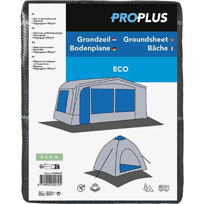 ProPlus Eco grondzeil 5,00 x 6,00 m van ademend polypropyleen voor tent en voortent