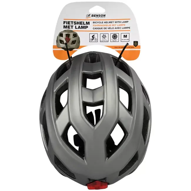 Benson Fietshelm volwassenen met verlichting grijs M - kunststof - LED - verstelbaar - 58 cm - grijs
