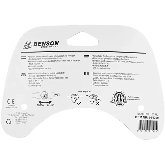 Benson Fietshelm volwassenen met verlichting grijs M - kunststof - LED - verstelbaar - 58 cm - grijs