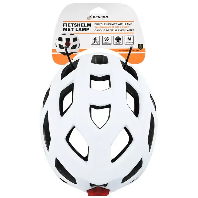 Benson Fietshelm volwassenen met verlichting wit M - kunststof - LED - verstelbaar - 58 cm - wit