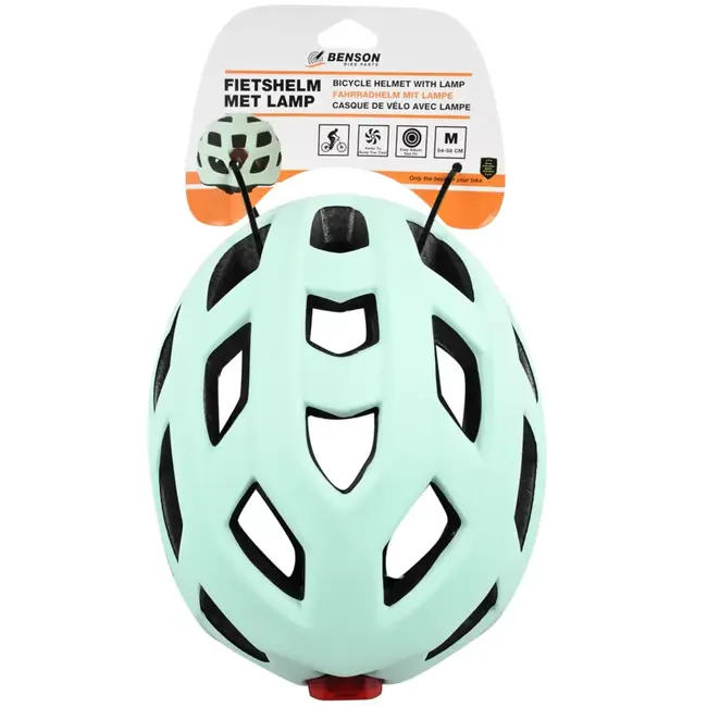 Benson Fietshelm volwassenen met verlichting mint groen M - kunststof - LED - verstelbaar - 58 cm - groen