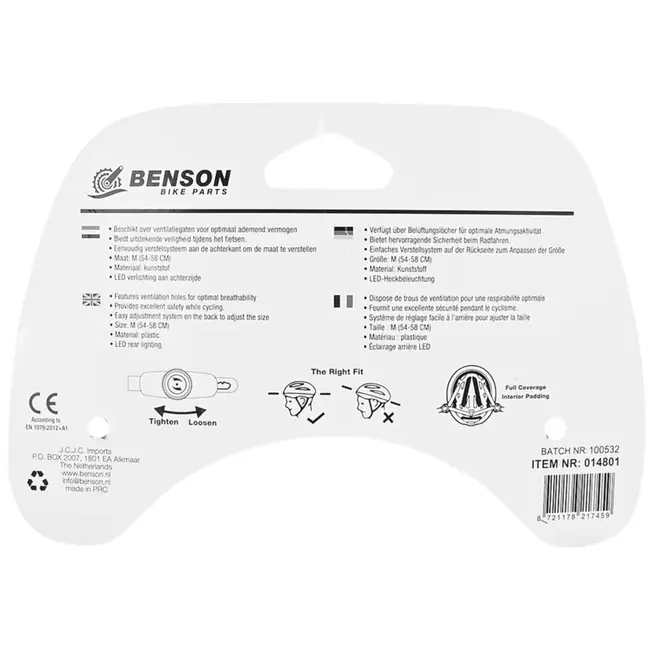 Benson Fietshelm volwassenen met verlichting mint groen M - kunststof - LED - verstelbaar - 58 cm - groen