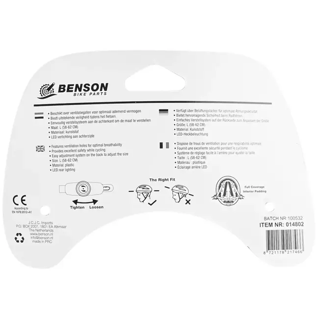 Benson Fietshelm volwassenen met verlichting mint groen L - kunststof - LED - verstelbaar - 62 cm - groen