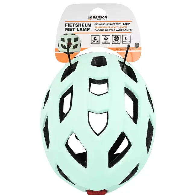 Benson Fietshelm volwassenen met verlichting mint groen L - kunststof - LED - verstelbaar - 62 cm - groen