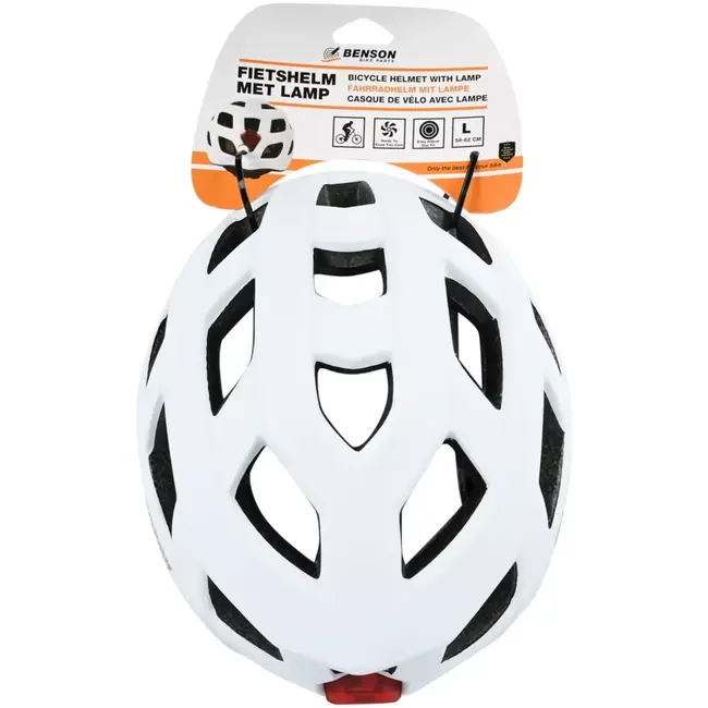 Benson Fietshelm volwassenen met verlichting wit L - kunststof - LED - verstelbaar - 62 cm - wit