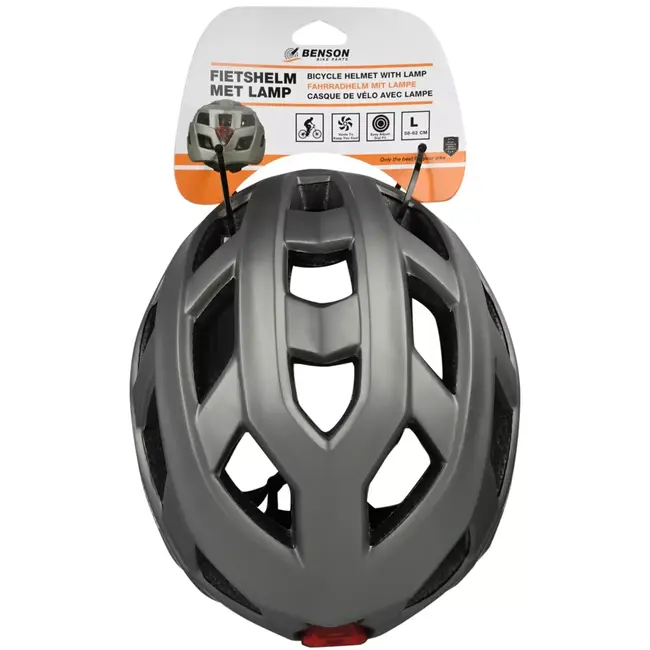Benson Fietshelm volwassenen met verlichting grijs L - kunststof - LED - verstelbaar - 62 cm - grijs