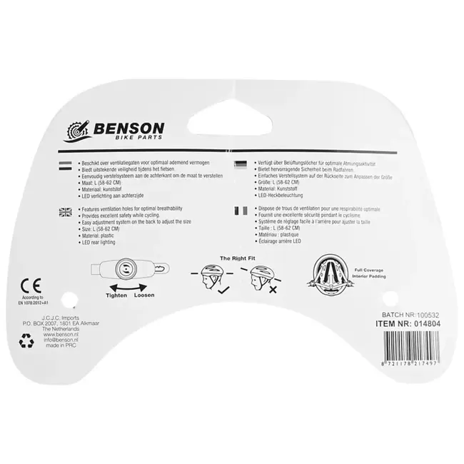 Benson Fietshelm volwassenen met verlichting grijs L - kunststof - LED - verstelbaar - 62 cm - grijs
