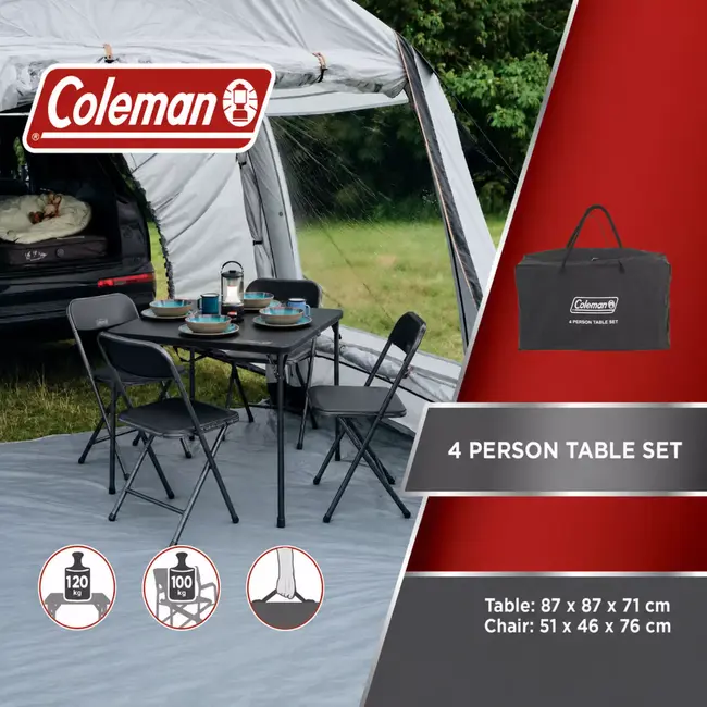 Coleman Picknicktafel met 4 Stoelen Inklapbaar 87 x 87 cm