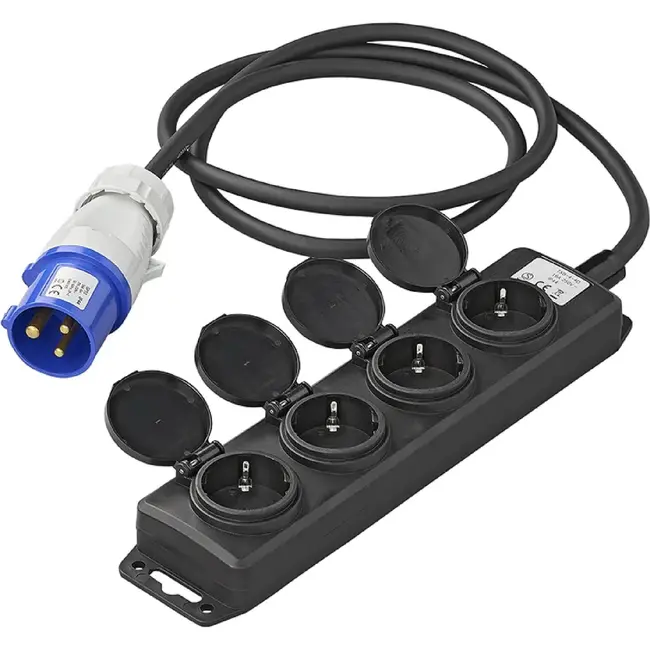 ProPlus Stekkerdoos - CEE naar 4 Schuko - 1,5 meter - Zwart - IP44 - 16A