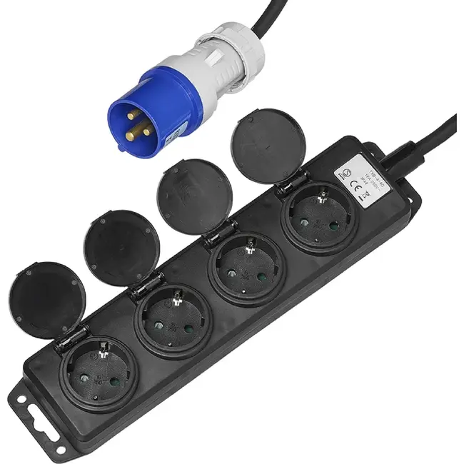 ProPlus Stekkerdoos - CEE naar 4 Schuko - 1,5 meter - Zwart - IP44 - 16A