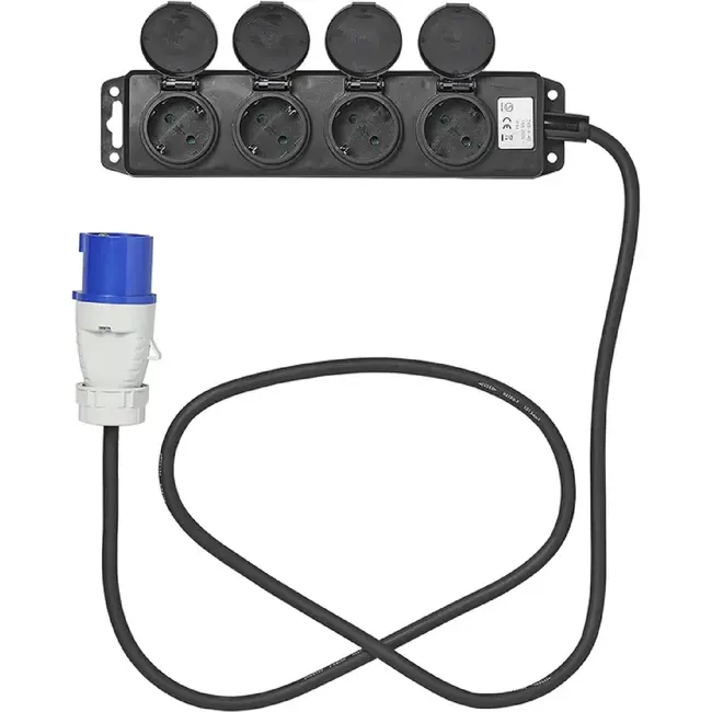 ProPlus Stekkerdoos - CEE naar 4 Schuko - 1,5 meter - Zwart - IP44 - 16A
