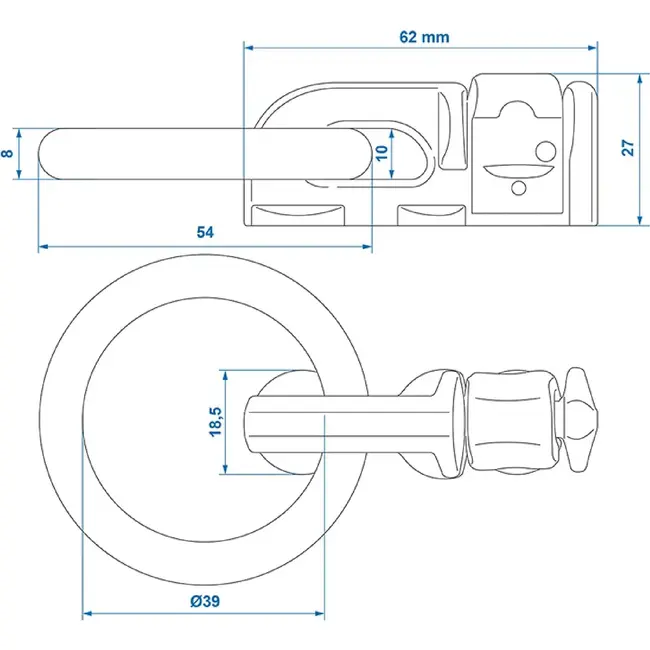 ProPlus Dubbele stud fitting voor bindrail - Ø 45 mm ring - 62 x 27 x 18,5 mm - Breeklast 2.700 kg