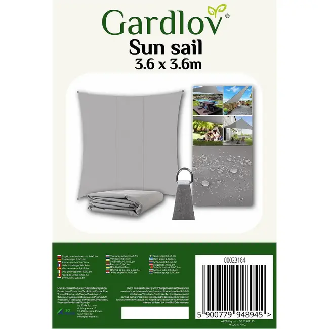 Gardlov Grijs Zonneschermzeil 3.6x3.6m - Uitstekende Schaduw en Bescherming