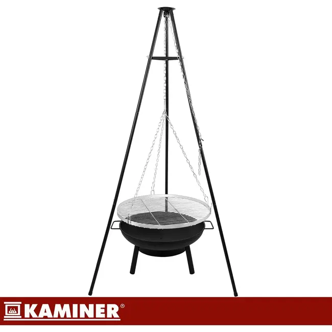 Kaminer Tuinbarbecue op drie poten met hangend rooster van 58 cm en vuurhaard