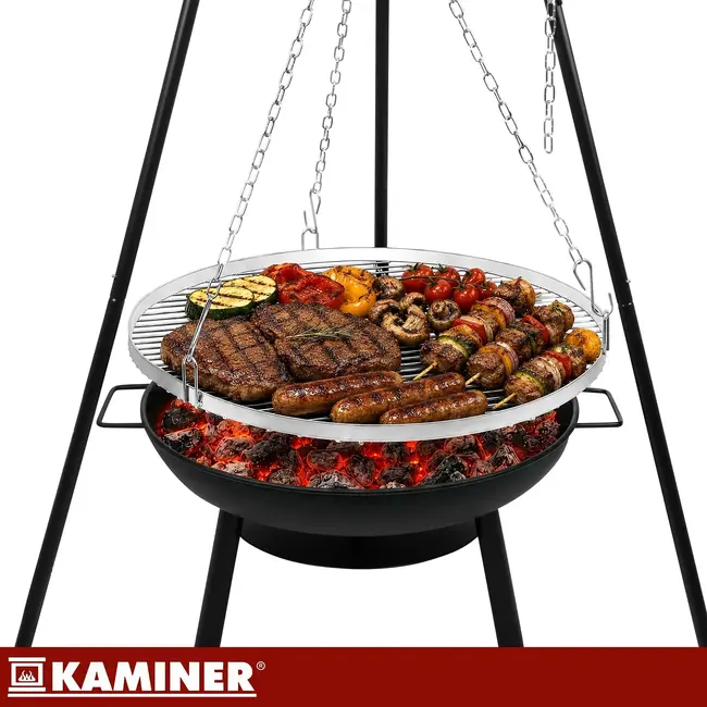 Kaminer Tuinbarbecue op drie poten met hangend rooster van 58 cm en vuurhaard