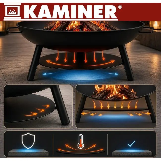Kaminer Tuinbarbecue op drie poten met hangend rooster van 58 cm en vuurhaard