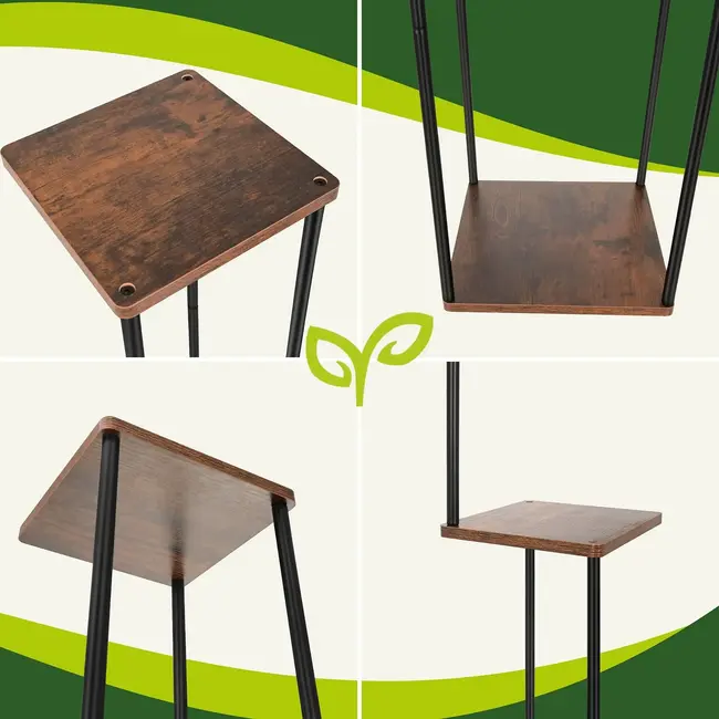 Gardlov 3-laagse metalen plantenstandaard 78 cm met MDF plateaus houtkleur loft design draagvermogen 40 kg