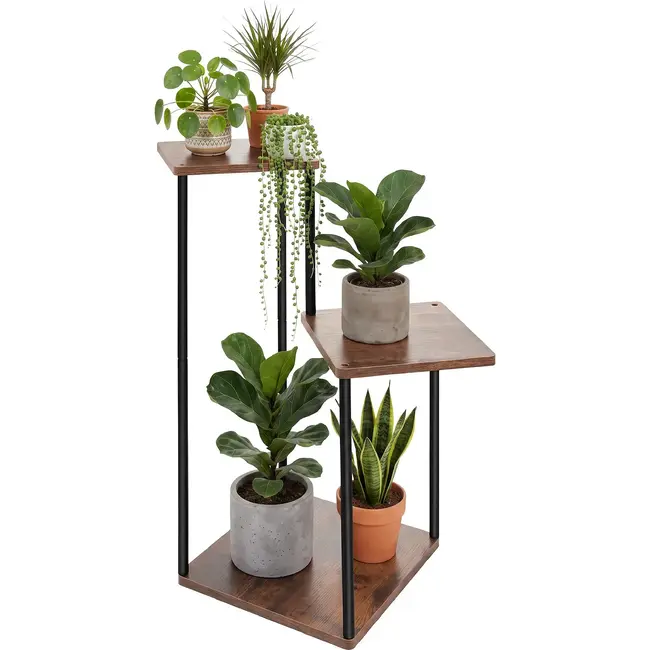 Gardlov 3-laagse metalen plantenstandaard 78 cm met MDF plateaus houtkleur loft design draagvermogen 40 kg