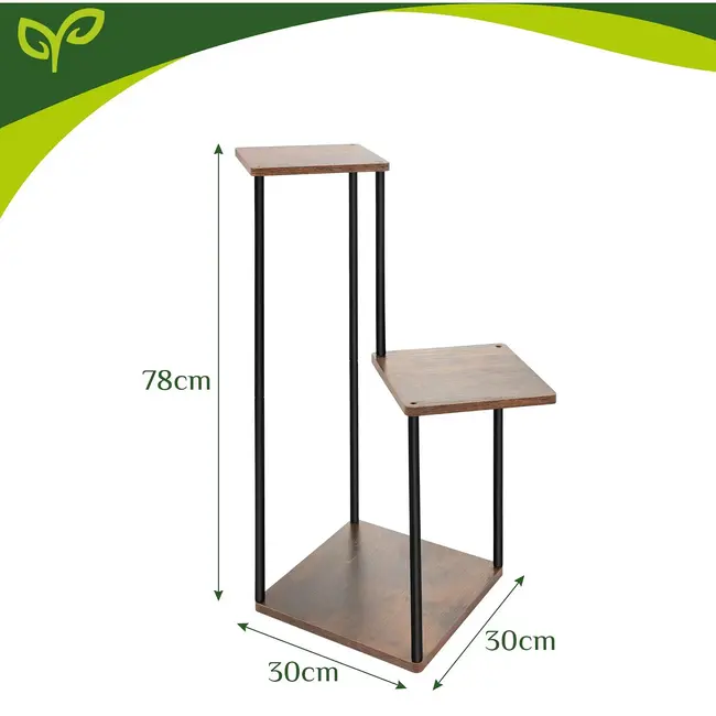 Gardlov 3-laagse metalen plantenstandaard 78 cm met MDF plateaus houtkleur loft design draagvermogen 40 kg