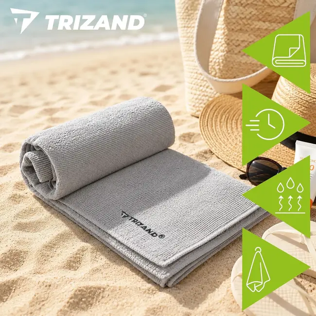 Trizand Microvezel handdoek 120 x 60 cm donkergrijs, lichtgewicht en sneldrogend met opberghoes