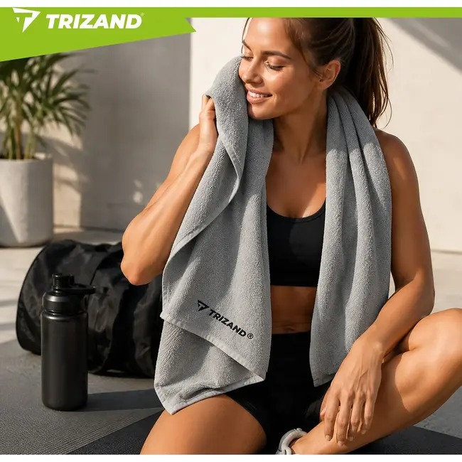 Trizand Microvezel handdoek 120 x 60 cm donkergrijs, lichtgewicht en sneldrogend met opberghoes