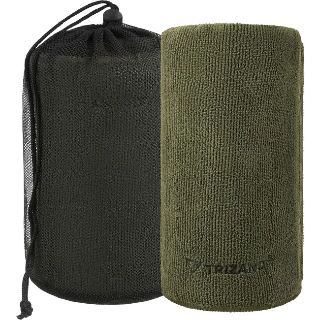 Trizand Microvezel handdoek 120 x 60 cm donkergroen voor sport, strand en reizen met opberghoes