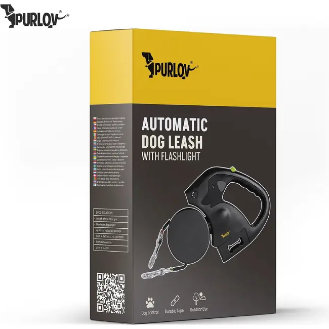 Purlov Dubbele automatische hondenriem 2 x 3 m met ledlamp, USB-C en aparte bediening per lijn
