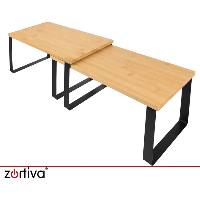 Zortiva Modulaire kruidenrekset van bamboe, 2 vrijstaande planken met zwarte ijzeren poten