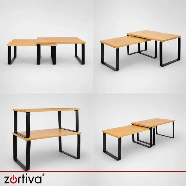 Zortiva Modulaire kruidenrekset van bamboe, 2 vrijstaande planken met zwarte ijzeren poten