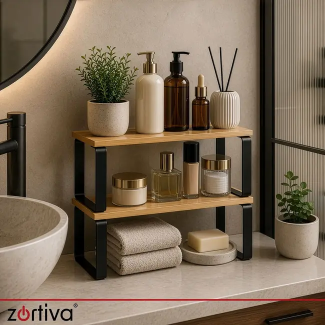 Zortiva Modulaire kruidenrekset van bamboe, 2 vrijstaande planken met zwarte ijzeren poten