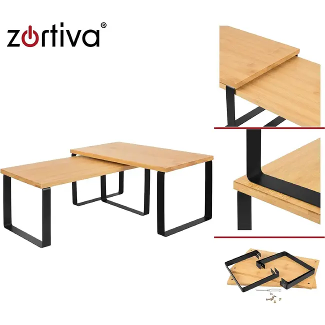 Zortiva Modulaire kruidenrekset van bamboe, 2 vrijstaande planken met zwarte ijzeren poten