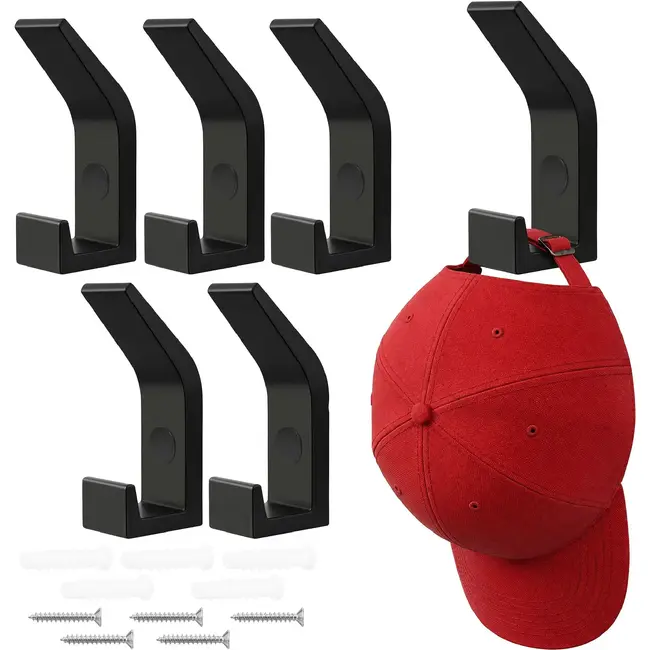 Ruhhy Metalen wandhaken set van 5 in mat zwart voor jassen, tassen, handdoeken en rugzakken