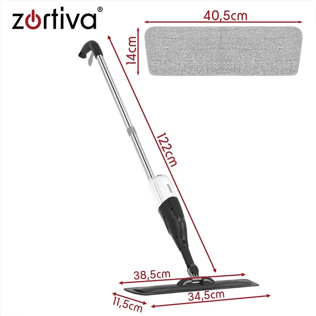 Zortiva Spraymop 300 ml met 3 wasbare microvezeldoeken en draaibare kop van 360° voor vloeren