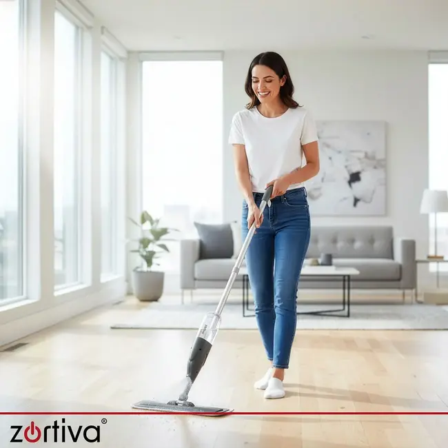 Zortiva Spraymop 300 ml met 3 wasbare microvezeldoeken en draaibare kop van 360° voor vloeren