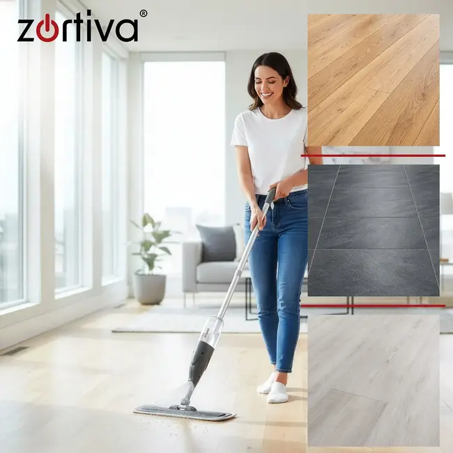Zortiva Spraymop 300 ml met 3 wasbare microvezeldoeken en draaibare kop van 360° voor vloeren