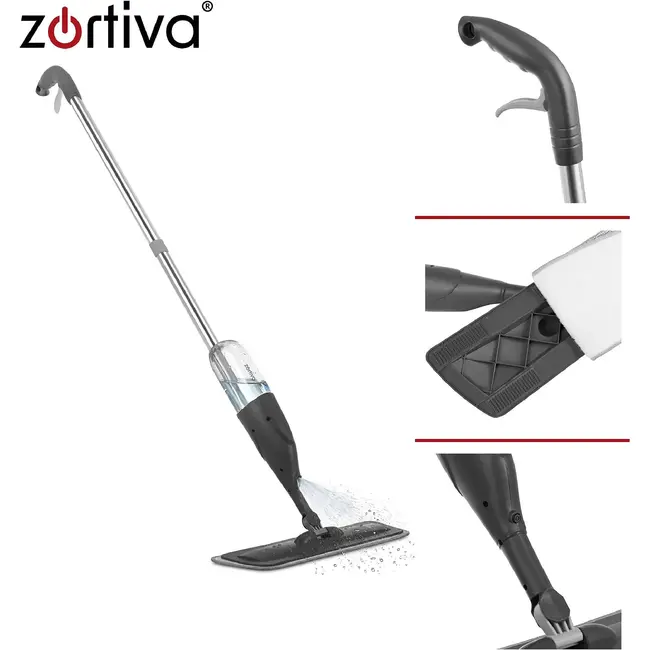 Zortiva Spraymop 300 ml met 3 wasbare microvezeldoeken en draaibare kop van 360° voor vloeren