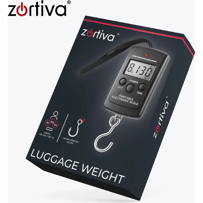 Zortiva Kofferweegschaal tot 40 kg met ledscherm, tarra en meetvergrendeling voor bagage op reis