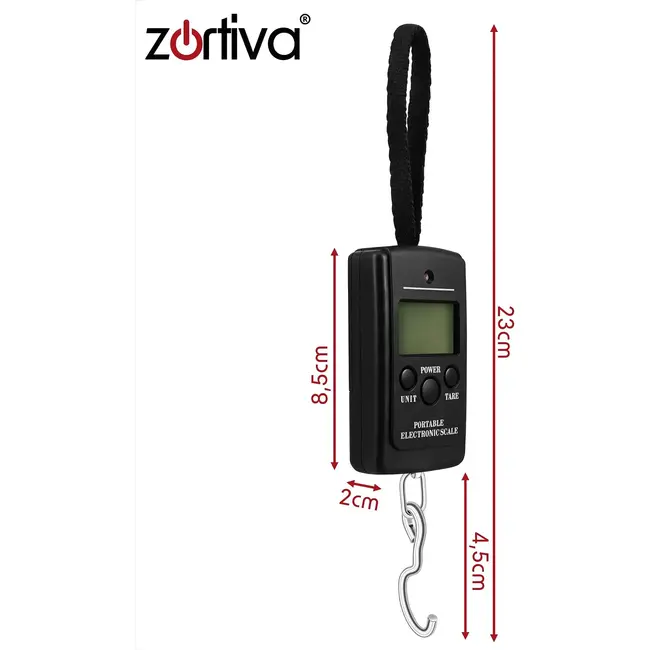 Zortiva Kofferweegschaal tot 40 kg met ledscherm, tarra en meetvergrendeling voor bagage op reis