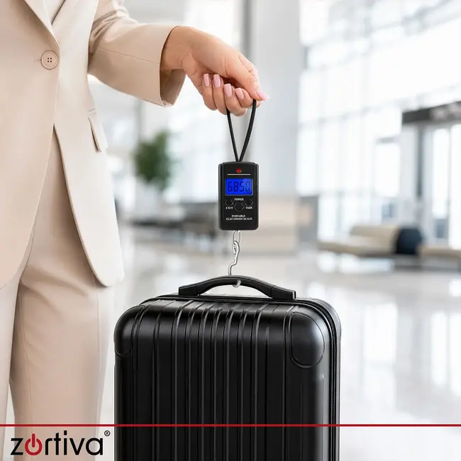 Zortiva Kofferweegschaal tot 40 kg met ledscherm, tarra en meetvergrendeling voor bagage op reis