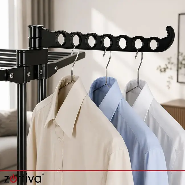 Zortiva Opvouwbaar verticaal droogrek 178 cm met 3 niveaus, 4 wielen en zijhaken voor kleding