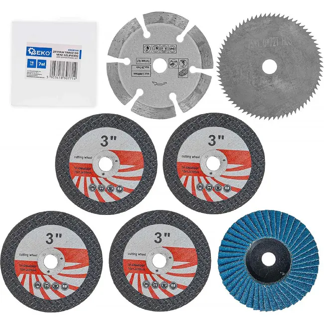 GEKO Schijvenset voor mini slijper 76 mm, 7-delig doelgericht