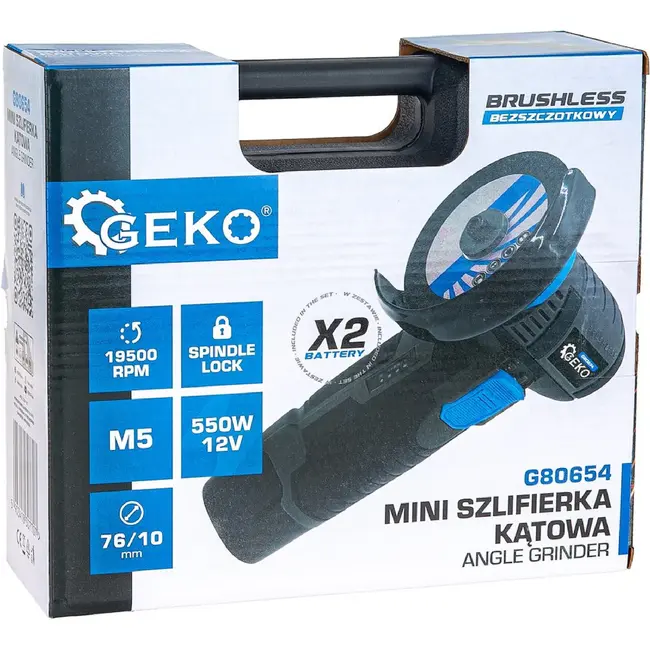 GEKO Accu mini haakse slijper 12 V 76 mm met twee accu's van 2,0 Ah