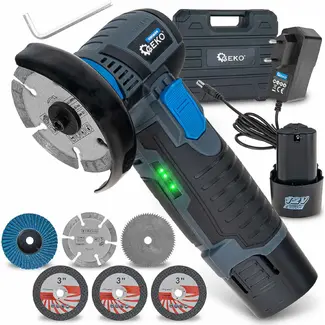 GEKO Accu-minihaakse slijper 12 V 76 mm met brushless motor en twee 2,0 Ah accu's voor slijpwerk