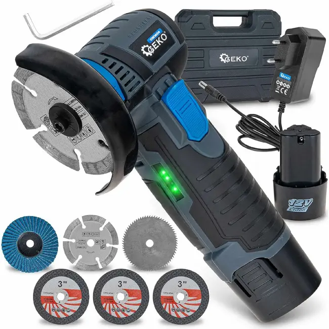 GEKO Accu mini haakse slijper 12 V 76 mm met twee accu's van 2,0 Ah